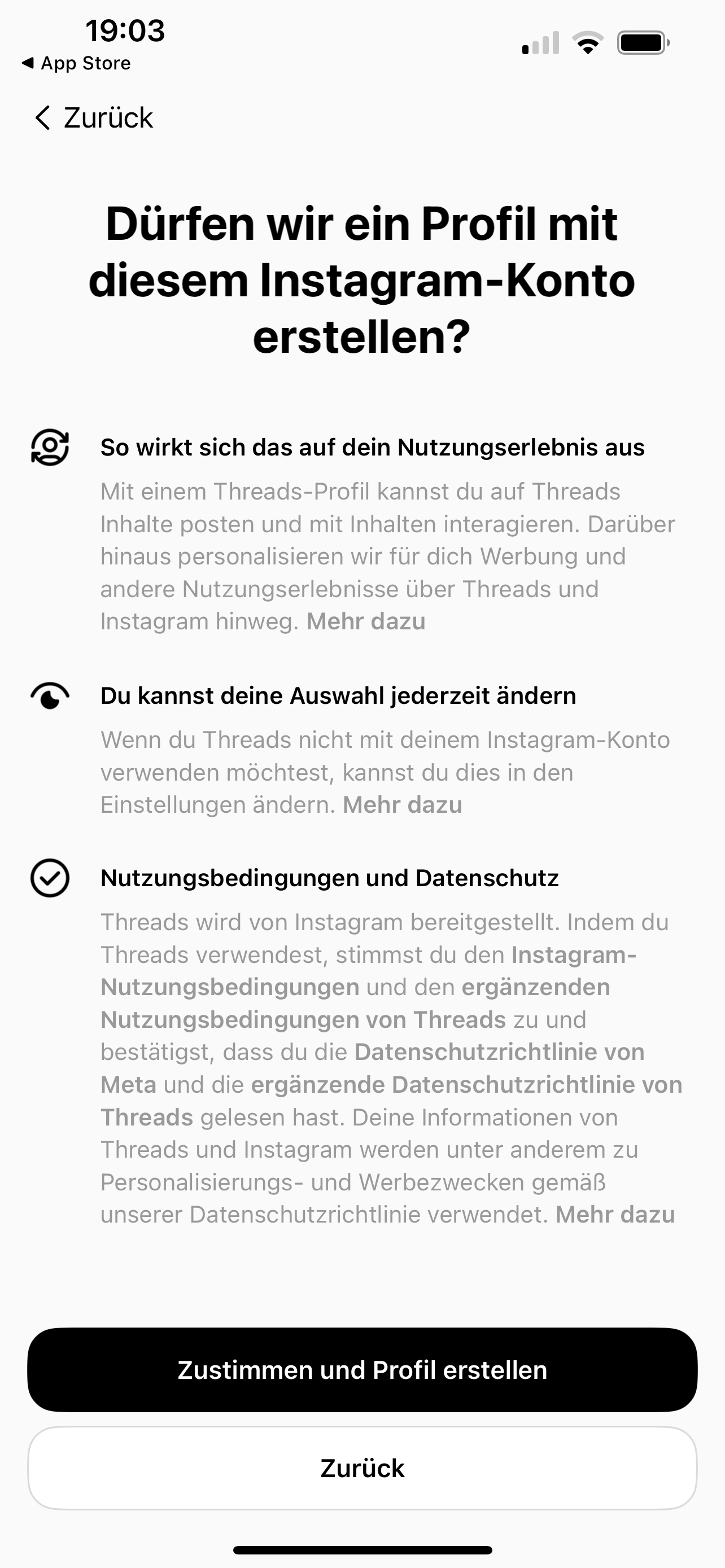 Threads Profil einrichten